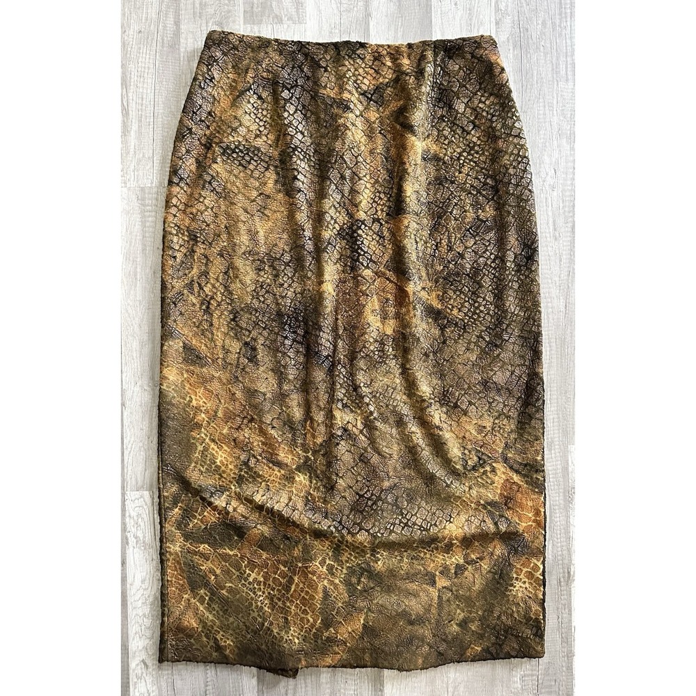 Design Todays Maxi Skirt Long Alligator Crocodile USA Made Brown Size 1X Vintage